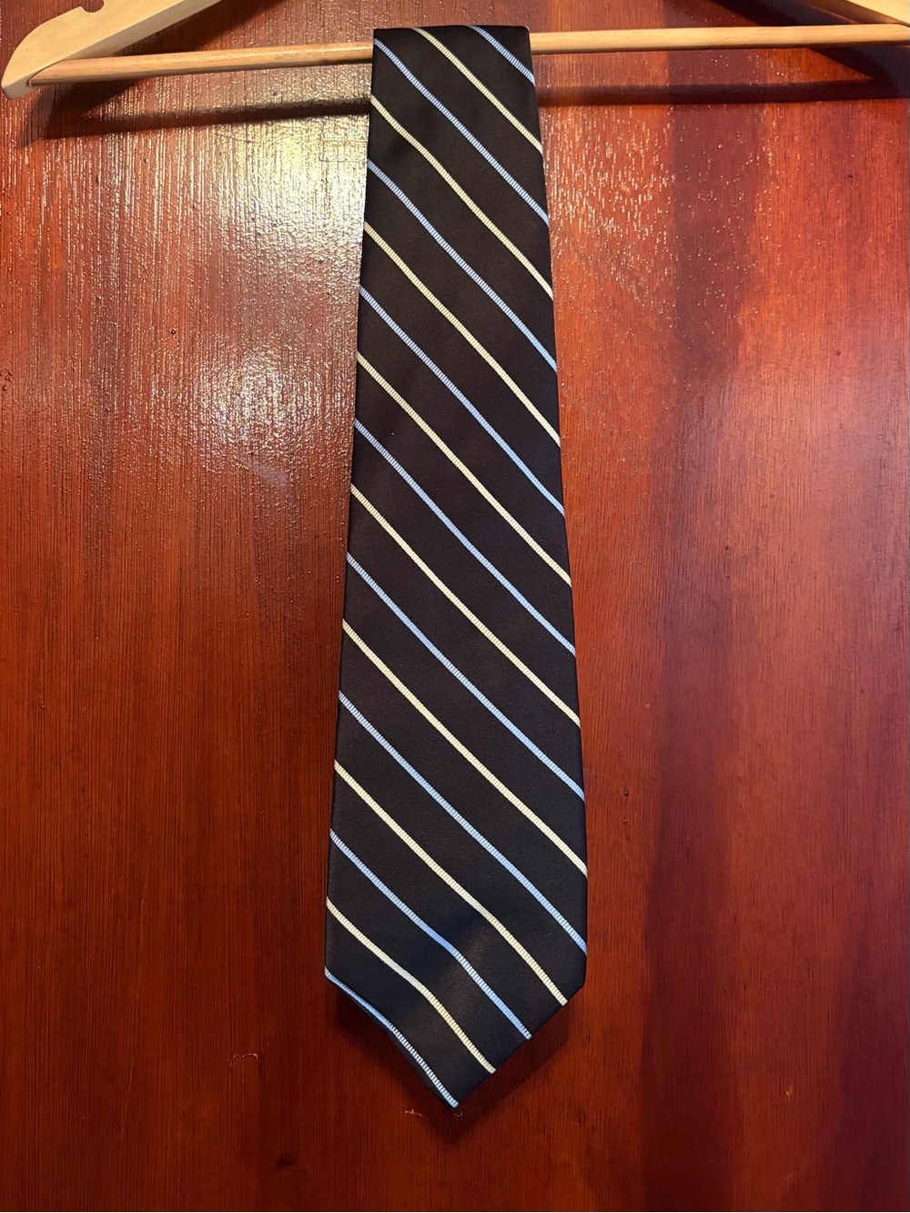 Brooks Brothers Navy Tie with Light Blue and Cream Diagonal Stripes